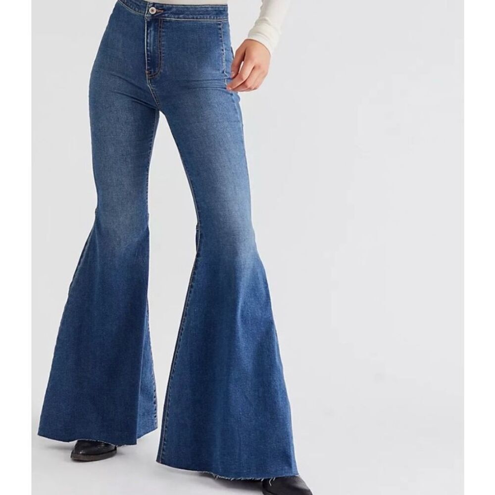 Free People We The Free Jeans Pants Denim Blue Cotton Blend Flare